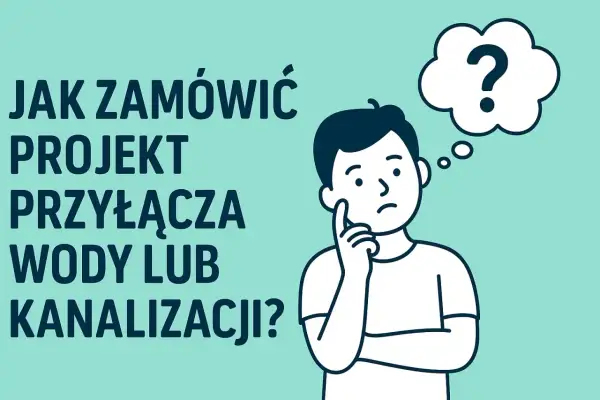 Zastanawiasz się, kto robi projekt przyłącza wody lub kanalizacji? Ilustracja przedstawia młodego mężczyznę z pytajnikiem nad głową.