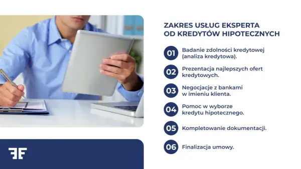 Doradca kredytowy analizuje zdolność, prezentuje oferty, negocjuje i pomaga wybrać najlepszy kredyt hipoteczny.