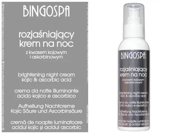 Krem rewitalizujący usuwający oznaki zmęczenia na noc BingoSpa z kwasem kojowym i askorbinowym.