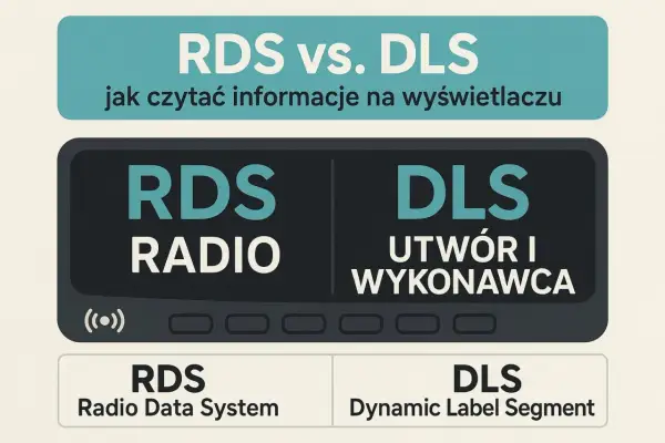 RDS vs. DLS: jak czytać informacje na wyświetlaczu. RDS Radio Data System wyświetla nazwę stacji, DLS utwór i wykonawcę.