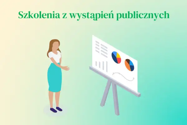 Kobieta prezentuje dane na tablicy podczas szkoleń z wystąpień publicznych.