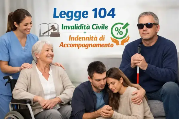 Legge 104: invalidità civile e indennità di accompagnamento per anziani e persone con disabilità. Supporto e cura.