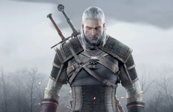 Geralt z Rivii w zbroi, z dwoma mieczami na plecach. Idealny do sprawdzenia wiedźmin 3 wymagania.