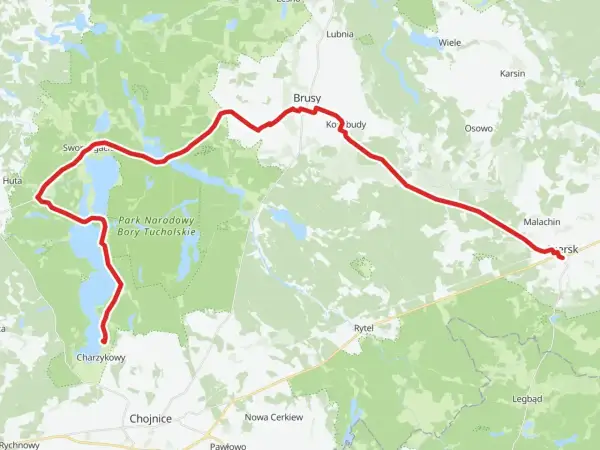 Trasa rowerowa przez Bory Tucholskie, od Charzyków przez Brusy do Czerska. Malownicza kaszubska marszruta wśród jezior i lasów.