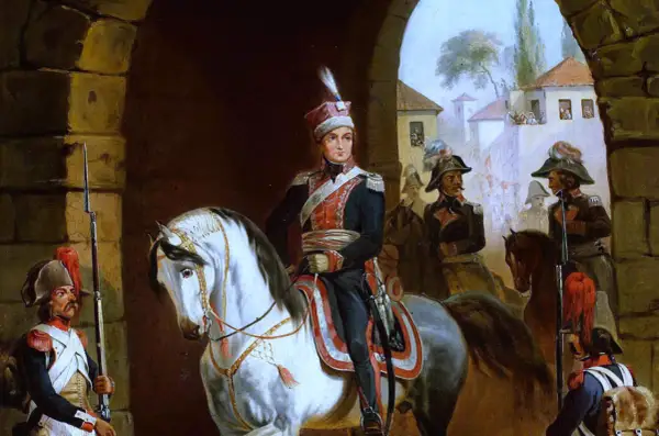 Jazda polska w historycznym malarstwie, przypominająca czasy, kiedy powstał hymn polski.