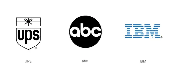 Logos: UPS, the iconic black and white paul rand abc logo, and the blue IBM logo.
