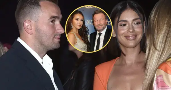 Oskar Wojciechowski z kim ma pierwsze dziecko? Na zdjęciu widać jego profil, a w okręgu ujęcie z młodą kobietą i starszym mężczyzną.