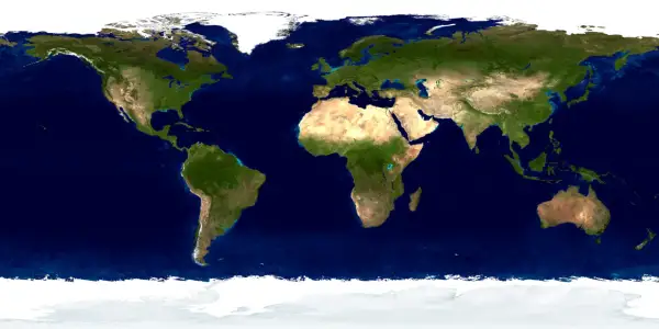 Mapa świata z widocznymi kontynentami i siedmioma oceanami.