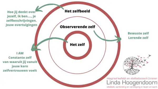 Diagram toont hoe je zelfbeeld, overtuigingen en zelfvertrouwen je jachtige leven betekenis geven.