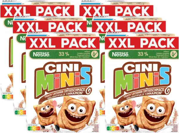 XXL-Packungen Cini Minis Zimtgeschmack. Sind Cini Minis vegan? Die Verpackung gibt Auskunft.