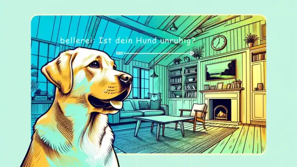 Ein Hund schaut neugierig in ein Wohnzimmer. Ist dein Hund unruhig?