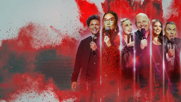 Grupa amerykańskich komików stand up, w tym Trevor Noah, Bill Burr i inni, gotowi rozbawić publiczność.