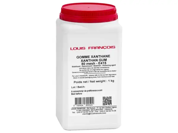 Un pot de gomme xanthane Louis François, 1kg. C'est quoi la gomme xanthane ? Un épaississant alimentaire E415.