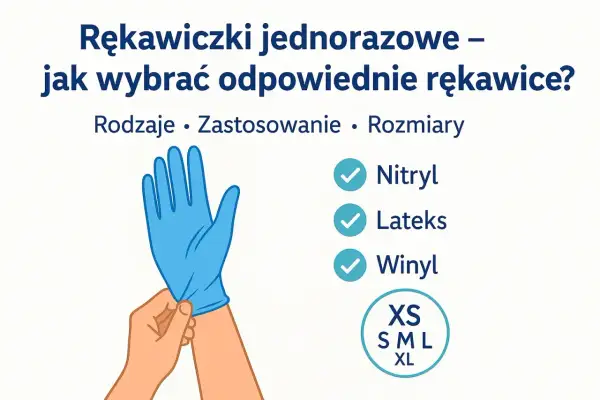 Wybór rękawiczek jednorazowych: nitryl, lateks, winyl. Rozmiary XS, S, M, L, XL.