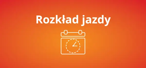 Grafika z napisem "Rozkład jazdy" i ikoną kalendarza z zegarem. Idealna na moment, kiedy zmiana rozkładu jazdy PKP zaskoczy podróżnych.