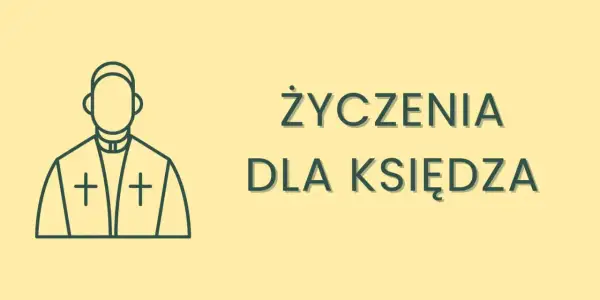 Grafika z ikoną księdza i napisem "Życzenia dla księdza". Idealna na krótkie życzenia.