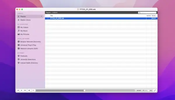 A media player window on a Mac shows a playlist with a .vob file, demonstrating how to play vob files on Mac.