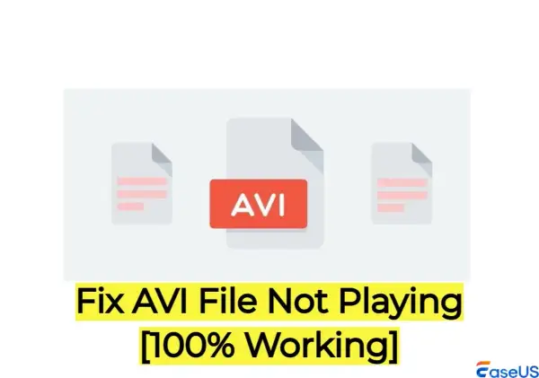 Fixing AVI files that VLC won't play. This graphic shows an AVI file icon and text "Fix AVI File Not Playing [100% Working]".
