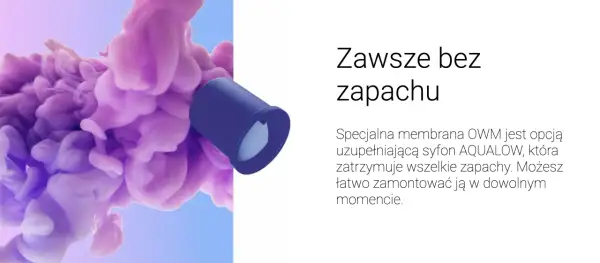 Fioletowa chmura dymu i niebieski element, który zapobiega temu, by śmierdzi z rur.