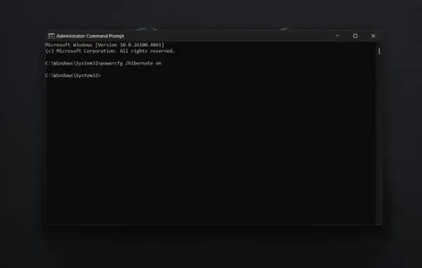 Wpisanie komendy `powercfg /hibernate on` w wierszu poleceń aktywuje funkcję hibernacji systemu Windows.