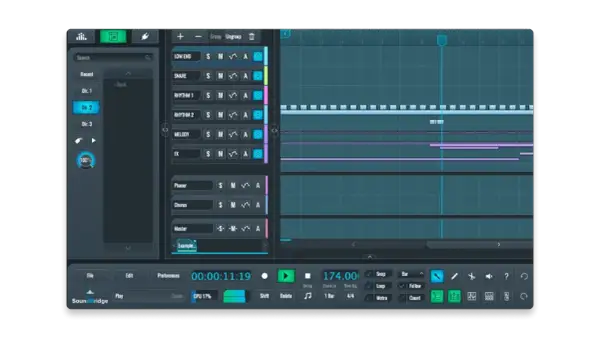 SoundBridge is a free audio recording software for Windows, shown here with a digital audio workstation interface displaying tracks and timeline.