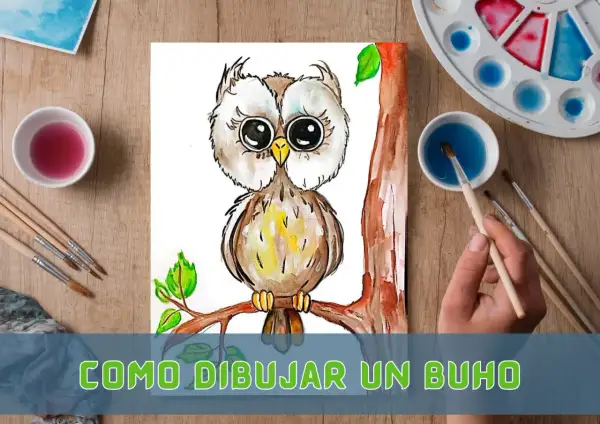Ilustración de un buho tierno en acuarela, con pinceles y paleta de colores. Aprende como dibujar un buho paso a paso.