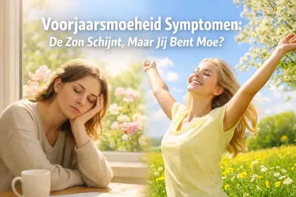 Twee vrouwen, één moe met voorjaarsmoeheid symptomen, de ander genietend van de zon.
