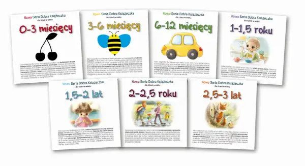 Książeczki Montessori dla dzieci w różnym wieku: od 0-3 miesięcy do 2,5-3 lat.
