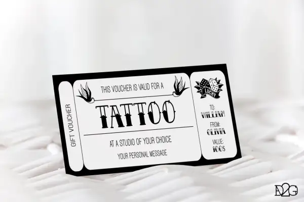 Karta podarunkowa na tatuaż dla Williama od Olivii. Wartość 100$.