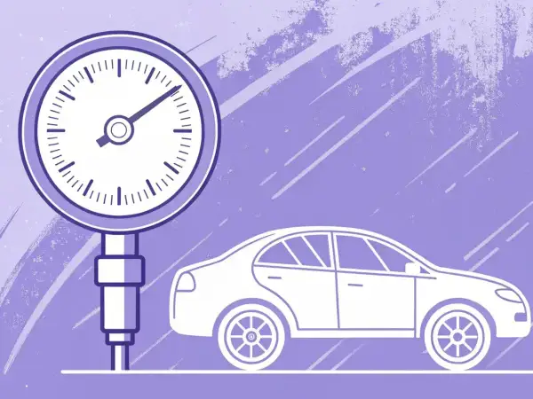 Manomètre indiquant la pression pneu Citroën C3. Illustration stylisée d'une voiture et d'un indicateur de pression.