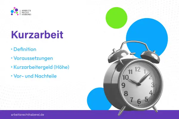 Wecker symbolisiert die Frage: Kurzarbeit wie lange? Infos zu Definition, Voraussetzungen, Höhe des Kurzarbeitergeldes und Vor-/Nachteilen.