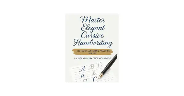 Calligraphy practice workbook showing elegant cursive handwriting, with the letter 'a' and other letters being practiced.