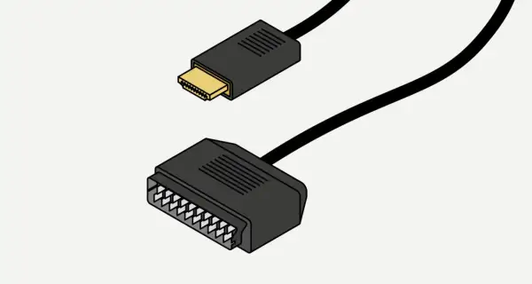 Kabel z wtyczką HDMI i złączem euro.