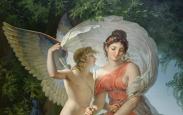 Cupidon, fils de Vénus, tient une flèche. On se demande qui est le père d'Aphrodite, mais ici, c'est son fils qui est représenté.