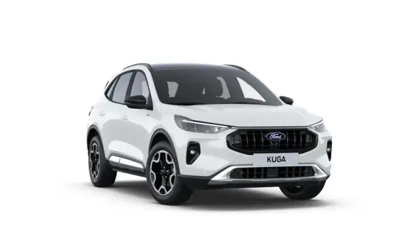 Biały Ford Kuga z czarnym dachem i felgami. Sprawdź atrakcyjną ford kuga cena!
