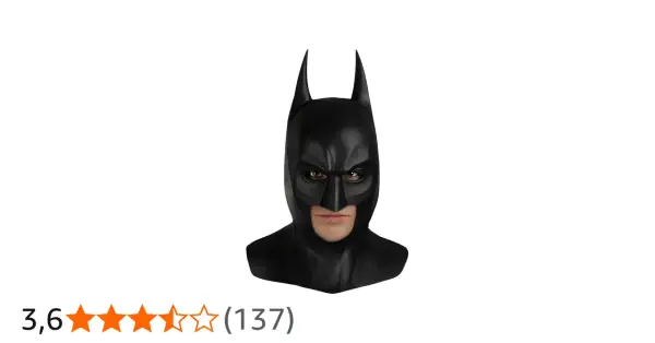 Czarna, realistyczna **batman maska** z ostrymi uszami i groźnym wyrazem twarzy. Idealna na bal przebierańców.