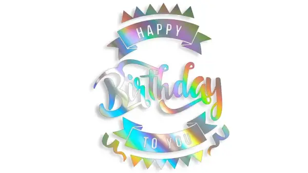 Błyszczące naklejki happy birthday z tęczowymi akcentami. Idealne do dekoracji tortu lub prezentu.