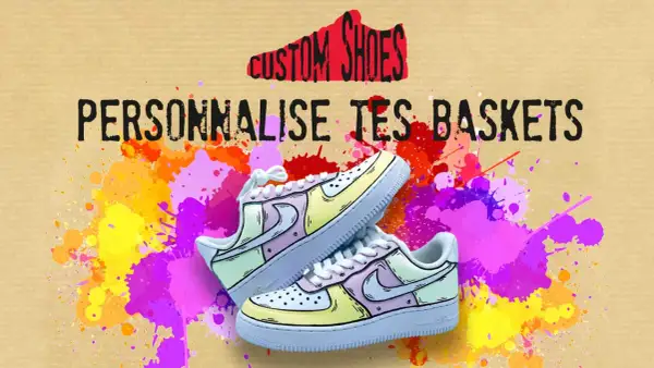 Des baskets personnalisées, aux couleurs vives, prêtes à peindre. Un style unique pour vos pieds.