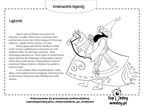 Lajkonik, postać z krakowskiej legendy dla dzieci, na sztucznym koniu, z brodą i w tatarskim stroju.