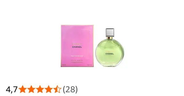 Chanel Chance Eau Fraiche w zielonej butelce obok różowego pudełka. Zapach dla kobiet.