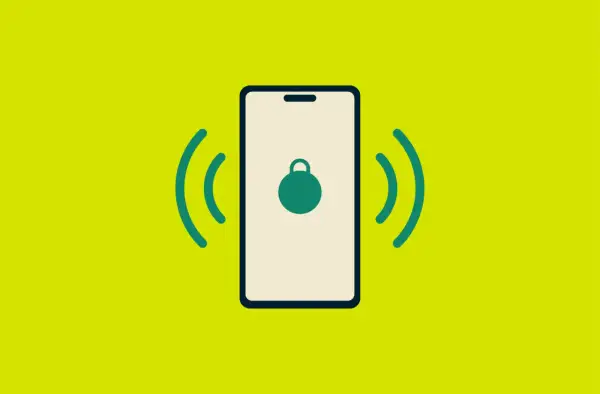 Telefon z ikoną blokady i falami sygnału, symbolizujący bezpieczny wifi hotspot.