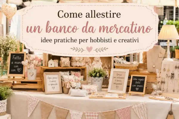 Allestimento banco per mercatini hobbisti: idee creative e artigianali. Oggetti fatti a mano con amore, perfetti per ogni occasione.