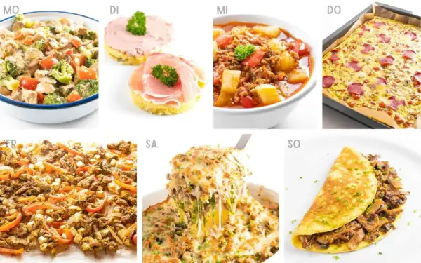 Vielfältige keto rezepte für jeden Tag: Salat, Auflauf, Omelett und mehr.
