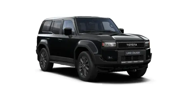 Negro Toyota Land Cruiser, un vehículo robusto ideal para cualquier aventura. Su diseño imponente y su legendaria fiabilidad lo hacen perfecto para el consumo en terrenos difíciles.