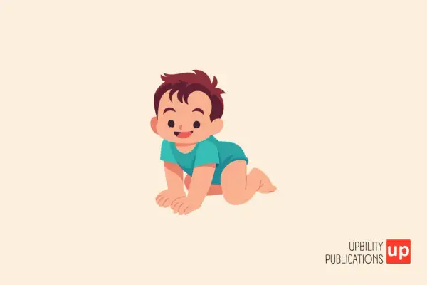 Un bimbo sorridente gattona, pronto a giocare. Un'immagine che ricorda quanto i bambini vogliano sempre giocare con la mamma.