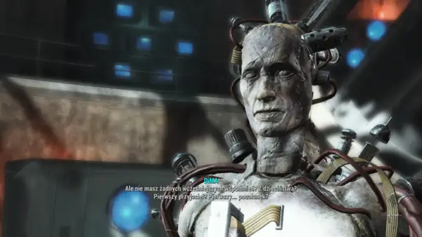 Dima z Fallout 4 Far Harbor, z okablowaniem na głowie, pyta o wspomnienia z dzieciństwa.