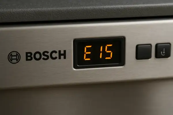 Wyświetlacz zmywarki Bosch z kodem błędu E15.