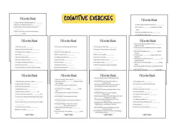 Exercice cognitif ergothérapie : des phrases à compléter pour stimuler la mémoire et la créativité.