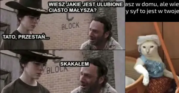 Rick pyta syna o ulubione ciasto, a ten odpowiada "skakałem". Starość z humorem, jak kot w sukience.