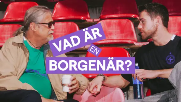 Två män sitter på läktaren och diskuterar vad en borgensman betyder.